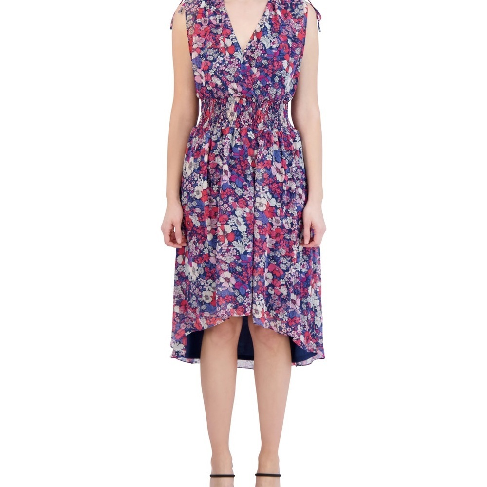BCBG High Low Floral Dress in Purple and Pink